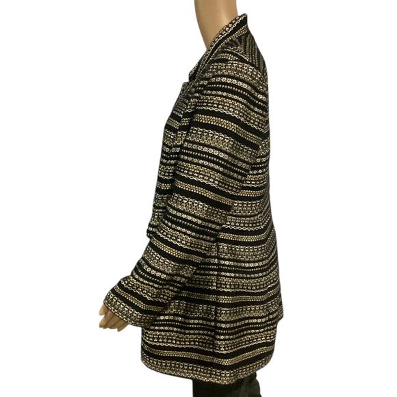 Chico's black and gold striped metallic tweed long jacket size 2 - Picture 5 of 8